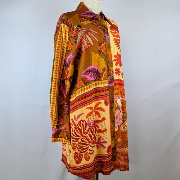 FARM Rio Button Front Long Sleeve Oversized Forest Mixed Scarves Multi M NWT - Picture 4 of 16
